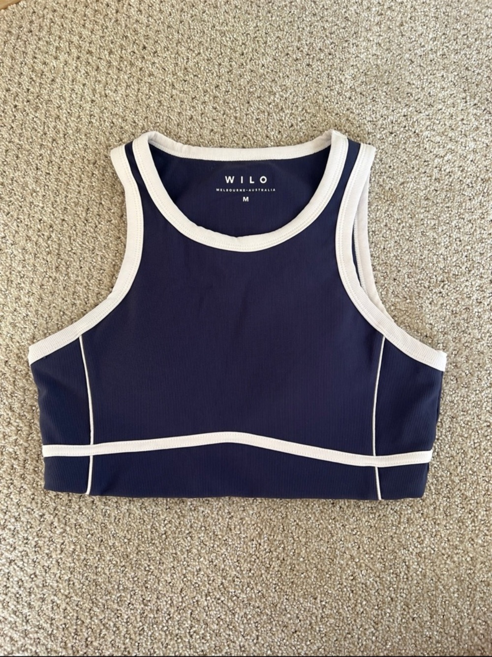 WILO Navy Cropped Sports Tank with Cream Trim